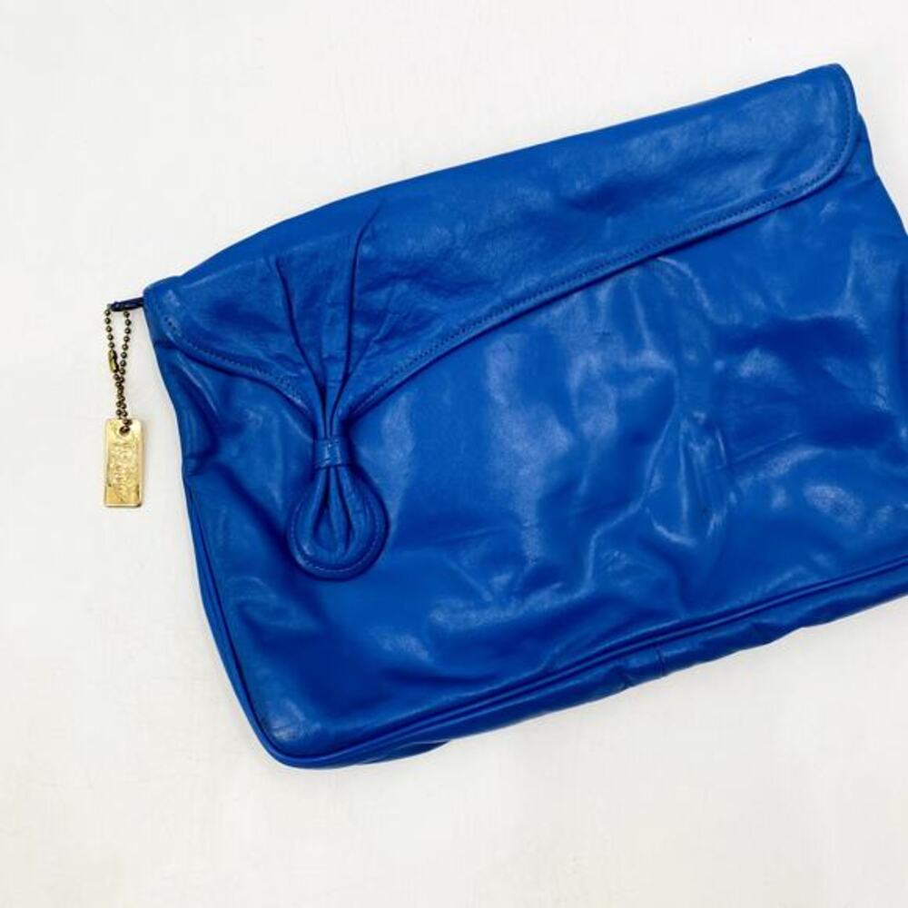 Vintage blue leather foldover Clutch